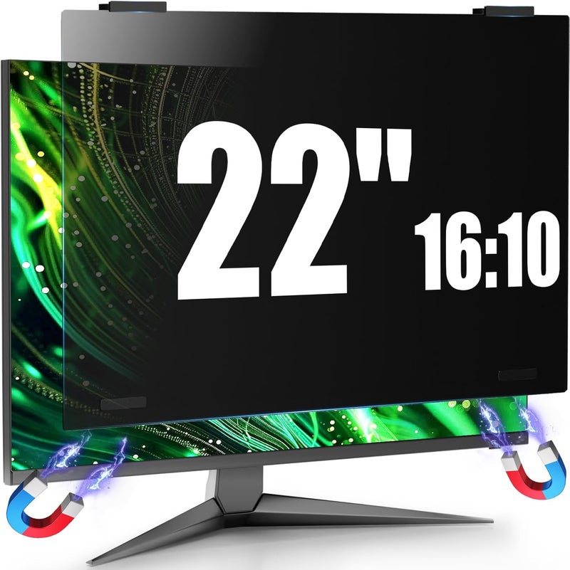 JEEETINTX Magnetic 22 Inch Computer Privacy Screen for 16:10 Aspect Ratio Widescreen Monitor, Eye Protection Anti Glare Blue Light Privacy Filter Shield, Removable Hanging 22in Protector - Image 1